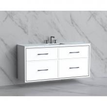 Madeli B455-60C-002-WH-HR-BN - Madeli Edge 60C'' Wall hung Vanity Cabinet in White/HW: Handles Brushed Nickel(BN)