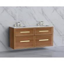 Madeli B455-60D-002-NW-HP-PN - Madeli Edge 60D'' Wall hung Vanity Cabinet in Natural Walnut/HW: Handles Polished Nickel