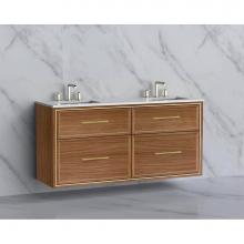 Madeli B455-60D-002-NW-HR-PN - Madeli Edge 60D'' Wall hung Vanity Cabinet in Natural Walnut/HW: Handles Polished Nickel