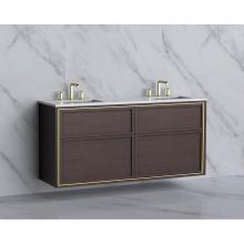 Madeli B455-60D-002-WA-NP-PC - Madeli Edge 60D'' Wall hung Vanity Cabinet in Walnut/HW: No Handles - Inlay  Polished Ch