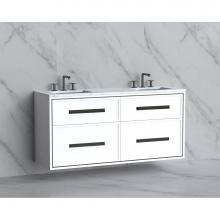 Madeli B455-60D-002-WH-HP-SB - Madeli Edge 60D'' Wall hung Vanity Cabinet in White/HW: Handles Satin Brass(SB)