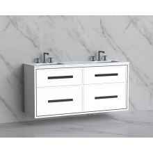 Madeli B455-60D-002-WH-HP-PC - Edge 60D'' Wall hung Vanity Cabinet in White/HW: Handles Polished Chrome(PC)