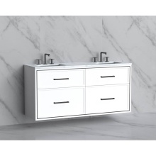 Madeli B455-60D-002-WH-HY-PC - Edge 60D'' Wall hung Vanity Cabinet in White/HW: Handles Polished Chrome(PC)