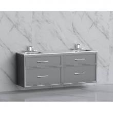 Madeli B455-72D-002-TG-HR-PC - Madeli Edge 72'' Wall hung Vanity Cabinet in Studio Grey/HW: Handles Polished Chrome(PC)