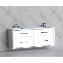Madeli B455-72D-002-WH-HR-PC - Edge 72'' Wall hung Vanity Cabinet in White/HW: Handles Polished Chrome(PC)