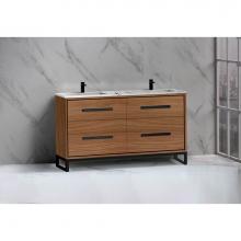 Madeli B460-60D-001-LC-NW-PC - Madeli Pinnacle 60D'' Free standing Vanity Cabinet in Natural Walnut/HW: Polished Chrome