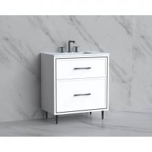 Madeli B465-30-001-LR-WH-HR-SB - Madeli Profile 30'' Free standing Vanity Cabinet in White/HW: Handle & Feet Satin Br