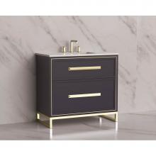 Madeli B465-36-001-LC-SA-HP-MB - Madeli Profile 36'' Free standing Vanity Cabinet in Sapphire/HW: Handle & Feet Matte