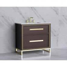Madeli B465-36-001-LC-WA-HP-BN - Madeli Profile 36'' Free standing Vanity Cabinet in Walnut/HW: Handle & Feet Brushed