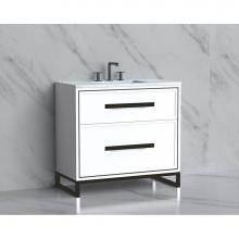 Madeli B465-36-001-LC-WH-HP-PN - Madeli Profile 36'' Free standing Vanity Cabinet in White/HW: Handle & Feet Polished