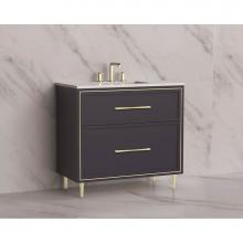 Madeli B465-36-001-LR-SA-HR-SB - Madeli Profile 36'' Free standing Vanity Cabinet in Sapphire/HW: Handle & Feet Satin