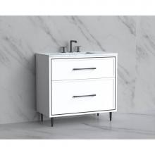 Madeli B465-36-001-LR-WH-HR-PN - Madeli Profile 36'' Free standing Vanity Cabinet in White/HW: Handle & Feet Polished