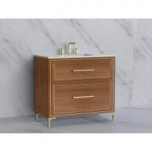 Madeli B465-36-001-LY-NW-HY-MB - Madeli Profile 36'' Free standing Vanity Cabinet in Natural Walnut/HW: Handle & Feet