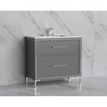 Madeli B465-36-001-LY-TG-HY-BN - Madeli Profile 36'' Free standing Vanity Cabinet in Studio Grey/HW: Handles/Feet in Brus