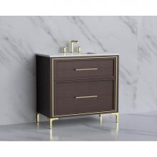 Madeli B465-36-001-LY-WA-HY-PC - Madeli Profile 36'' Free standing Vanity Cabinet in Walnut/HW: Handle & Feet Polishe