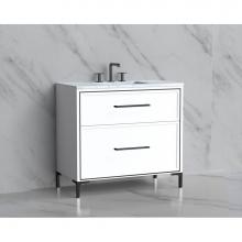 Madeli B465-36-001-LY-WH-HY-MB - Madeli Profile 36'' Free standing Vanity Cabinet in White/HW: Handle & Feet Matte Bl