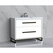 Madeli B465-42-001-LC-WH-HP-PN - Madeli Profile 42'' Free standing Vanity Cabinet in White/HW: Handle & Feet Polished