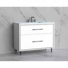 Madeli B465-42-001-LR-WH-HR-SB - Madeli Profile 42'' Free standing Vanity Cabinet in White/HW: Handle & Feet Satin Br
