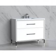 Madeli B465-42-001-LY-WH-HY-PN - Madeli Profile 42'' Free standing Vanity Cabinet in White/HW: Handle & Feet Polished
