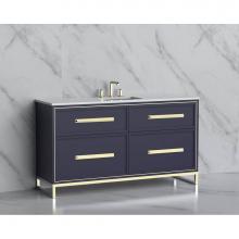 Madeli B465-60C-001-LC-SA-HP-PN - Madeli Profile 60C'' Free standing Vanity Cabinet in Sapphire/HW: Handle & Feet Poli