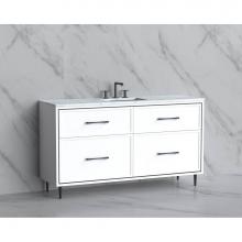 Madeli B465-60C-001-LR-WH-HR-BN - Madeli Profile 60C'' Free standing Vanity Cabinet in White/HW: Handle & Feet Brushed