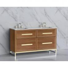 Madeli B465-60D-001-LC-NW-HP-PC - Madeli Profile 60D'' Free standing Vanity Cabinet in Natural Walnut/HW: Handle & Fee