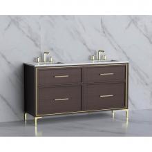 Madeli B465-60D-001-LY-WA-HY-BN - Madeli Profile 60D'' Free standing Vanity Cabinet in Walnut/HW: Handle & Feet Brushe