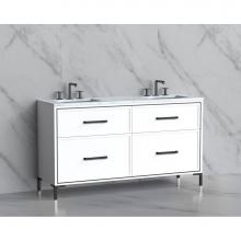 Madeli B465-60D-001-LY-WH-HY-PC - Madeli Profile 60D'' Free standing Vanity Cabinet in White/HW: Handle & Feet Polishe