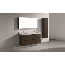 Madeli B600-60D-001-LC-WA-SB - Madeli Metro 60D'' Free Standing Vanity in Walnut/HW: Satin Brass(SB)
