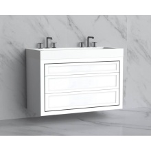 Madeli B855-48D-002-WH-NP-PC - Renaissance 48D'' Wall hung Vanity Cabinet in White - No Handles - Inlay in Polished Chr
