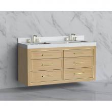Madeli B855-60D-002-NO-HY-SB - Madeli Renaissance 60D'' Wall hung Vanity Cabinet in Natural Oak/HW: Handles Satin Brass