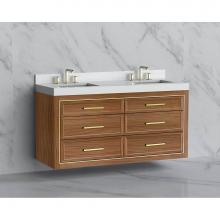 Madeli B855-60D-002-NW-HY-SB - Madeli Renaissance 60D'' Wall hung Vanity Cabinet in Natural Walnut/HW: Handles Satin Br