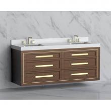 Madeli B855-72D-002-BR-HP-SB - Madeli Renaissance 72'' Wall hung Vanity Cabinet in Brandy/HW: Handles Satin Brass(SB)