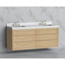 Madeli B855-72D-002-NO-HR-SB - Madeli Renaissance 72'' Wall hung Vanity Cabinet in Natural Oak/HW: Handles Satin Brass(