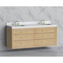 Madeli B855-72D-002-NO-HY-SB - Madeli Renaissance 72'' Wall hung Vanity Cabinet in Natural Oak/HW: Handles Satin Brass(