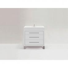 Madeli B860-36-001-LS-WH-PC - Madeli Estate 36'' Free standing Vanity Cabinet in White/HW: Polished Chrome(PC)