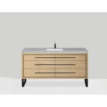Madeli B860-60C-001-LS-NO-H9 -PC - Estate 60C'' Free Standing Vanity Cabinet in Natural Oak/HW: Polished Chrome(PC)