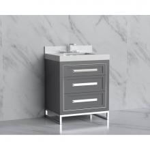 Madeli B865-30-001-LC-TG-HP-SB - Madeli Vision 30'' Free standing Vanity Cabinet in Studio Grey/HW: Handles/Feet Satin Br