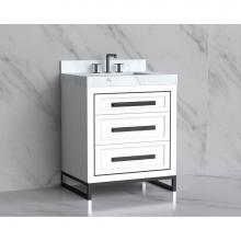Madeli B865-30-001-LC-WH-HP-SB - Madeli Vision 30'' Free standing Vanity Cabinet in White/HW: Handles/Feet Satin Brass(SB