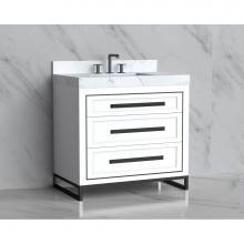Madeli B865-36-001-LC-WH-HP-SB - Madeli Vision 36'' Free standing Vanity Cabinet in White/HW: Handles/Feet Satin Brass(SB