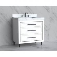 Madeli B865-36-001-LR-WH-HR-PN - Madeli Vision 36'' Free standing Vanity Cabinet in White/HW: Handles/Feet Polished Nicke