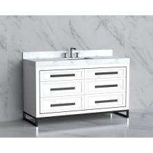 Madeli B865-60C-001-LC-WH-HP-SB - Madeli Vision 60C'' Free standing Vanity Cabinet in White/HW: Handles/Feet Satin Brass(S