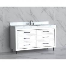 Madeli B865-60C-001-LR-WH-HR-SB - Madeli Vision 60C'' Free standing Vanity Cabinet in White/HW: Handles/Feet Satin Brass(S