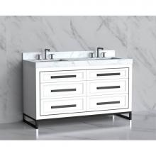 Madeli B865-60D-001-LC-WH-HP-PN - Madeli Vision 60D'' Free standing Vanity Cabinet in White/HW: Handles/Feet Polished Nick