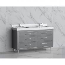 Madeli B865-60D-001-LR-TG-HR-SB - Madeli Vision 60D'' Free standing Vanity Cabinet in Studio Grey/HW: Handles/Feet Satin B