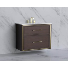Madeli B455-36-002-WA-HY-PC - Edge 36'' Wall hung Vanity Cabinet in Walnut/HW: Handles Polished Chrome(PC)