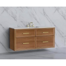 Madeli B455-60C-002-NW-HY-PC - Edge 60C'' Wall hung Vanity Cabinet in Natural Walnut/HW: Handles Polished Chrome(PC)