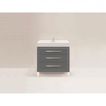 Madeli B860-30-001-LC-TG-SB - Estate 30''. Studio Grey, Free Standing Cabinet, Satin Brass, Handles(X3)/C-Base(X1)/Inl