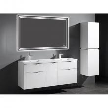 Madeli B100-60D-022-WH - Bolano 60''. White, Wall Hung Cabinet. 2-Bowls, 59-1/4'' X 18'' X 24