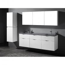 Madeli B100-72D-022-WH - Bolano 72''. White, Wall Hung Cabinet. 2-Bowls, 71'' X 18'' X 24-3/8